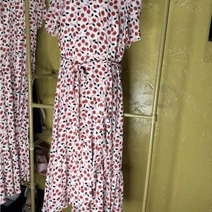 Talbots Red and Black Patterned Midi Dress